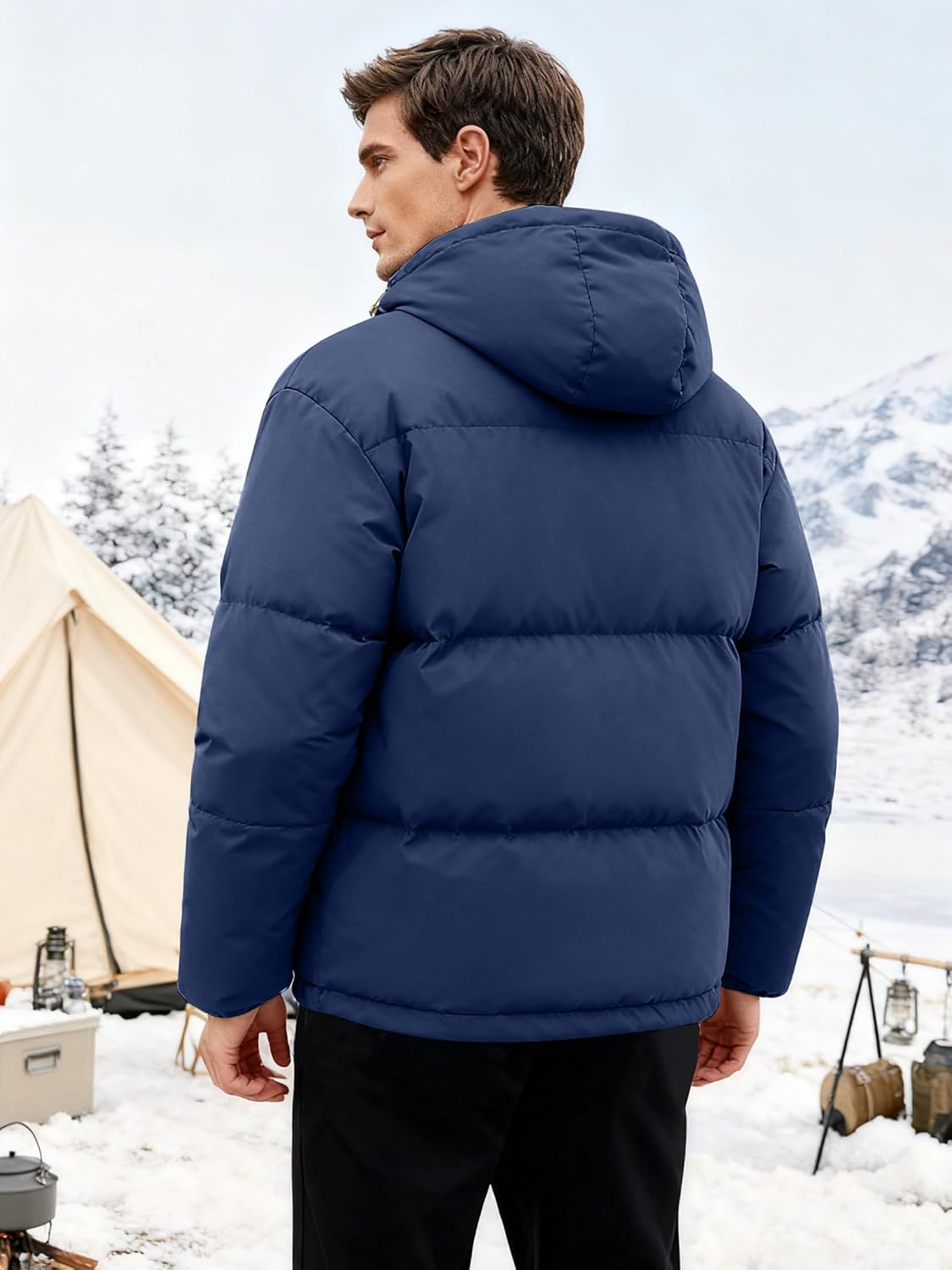 Men's Hooded Puffer Jacket Winter Quilted Coat with Full Zip Wind-Resistant and Water-Resistant - Image 5