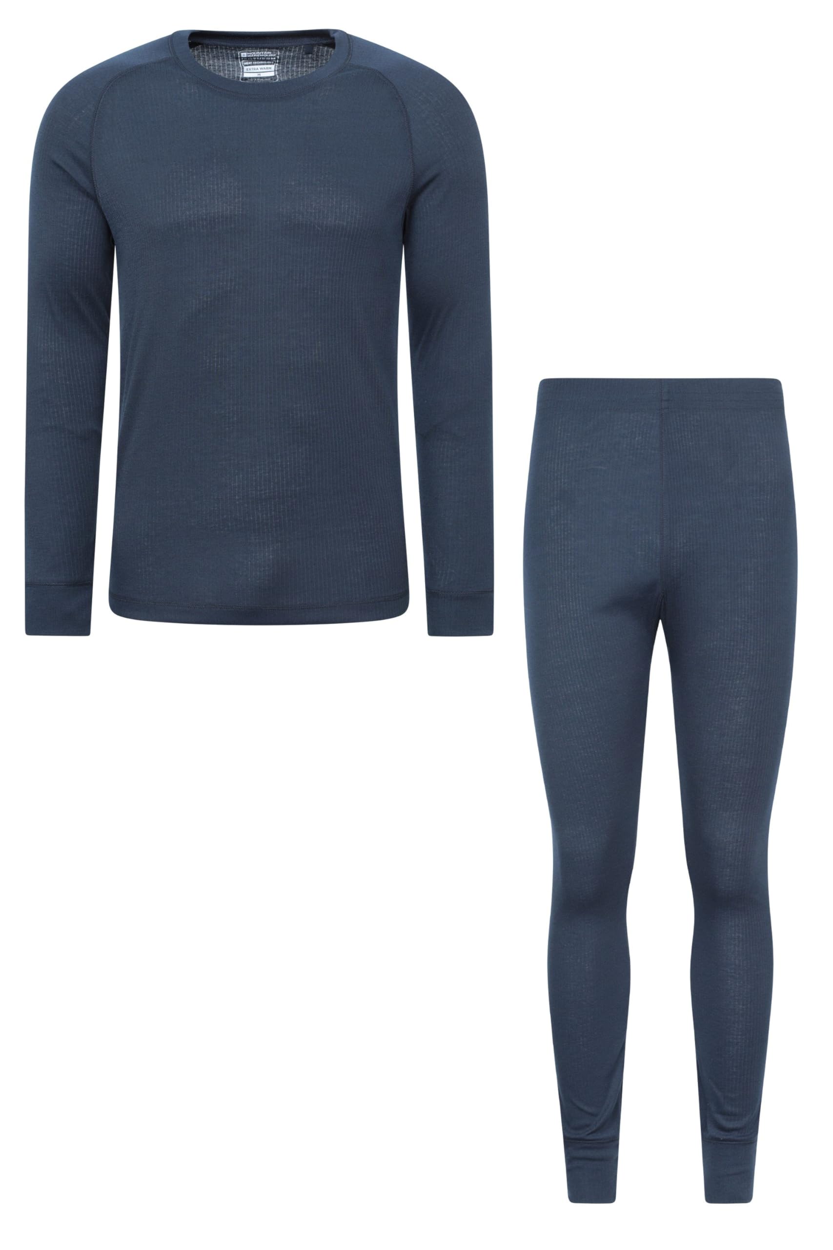 Mountain Warehouse Talus Mens Thermal Top & Pants Set - Lightweight & Breathable Baselayer, Isotherm, Moisture Wicking - Winter Camping, Outdoors, Travelling & Hiking Navy (Top & Pant Set) 2XL