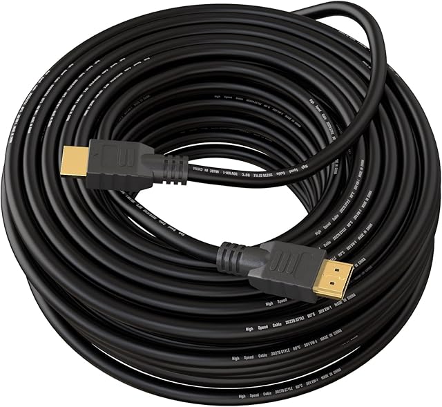 20M HDMI Cable v1.4 by True HQ | HIGH SPEED Long Lead with Ethernet ARC 3D | Full HD 1080P PS4 Xbox One Sky HD TV Laptop PC Monitor CCTV | Black & Gold Plated