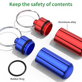 Urekt Small Portable Pill Case with Keychain, (10 Pack + 10 Carabiner Clips) Waterproof Aluminum Pill Organizer Metal Mini Box Pocket Drug Storage Container for Outdoor Camping Travel