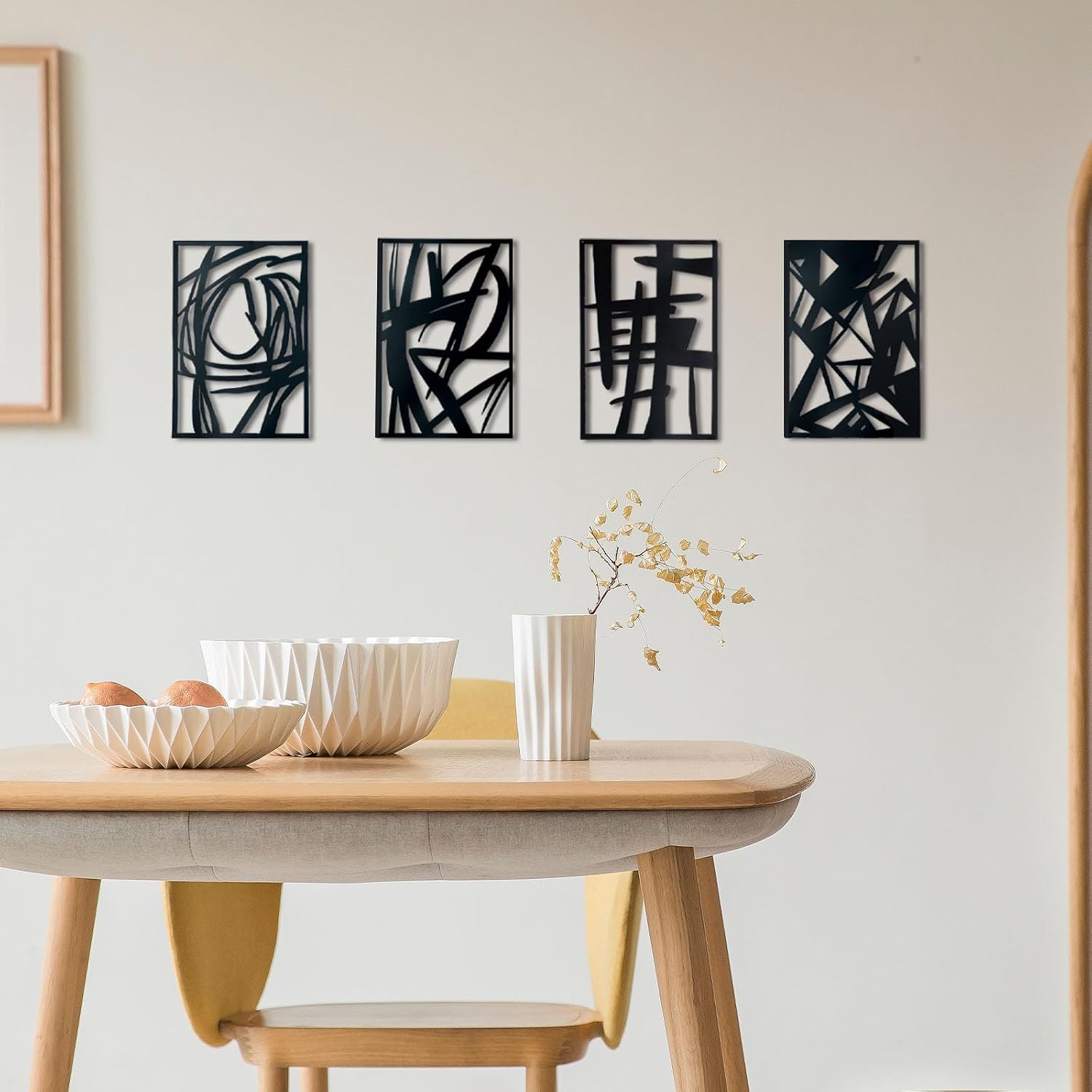 OYEFLY 4 Pack Abstract Metal Wall Art,Minimalist Art Decoration for Living Room Bedroom Bathroom Study (Black, 9.4 x 6.5inch)