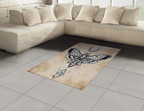 Miniatura 2 de Ambesonne Alfombra de fantasía, cabeza muerta con ilustración de calavera mágica de luna y piedra, alfombra decorativa tejida plana para sala de