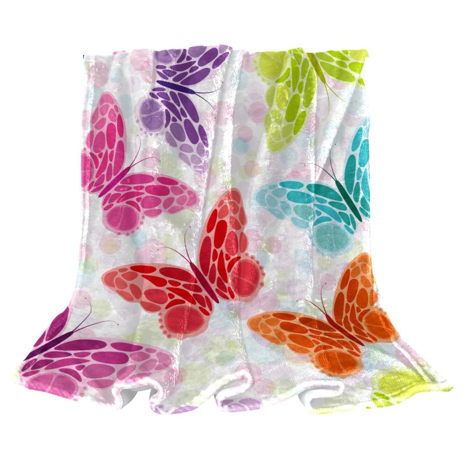 Couverture polaire papillon coloré plaid microfibre chaude et douce jeté de canapé 150x200cm