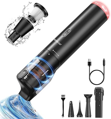 ruwa Aspiradora de mano inalámbrica para automóvil, aspiradora de mano recargable con 14000 PA de alta potencia, 2 velocidades, taza de polvo de