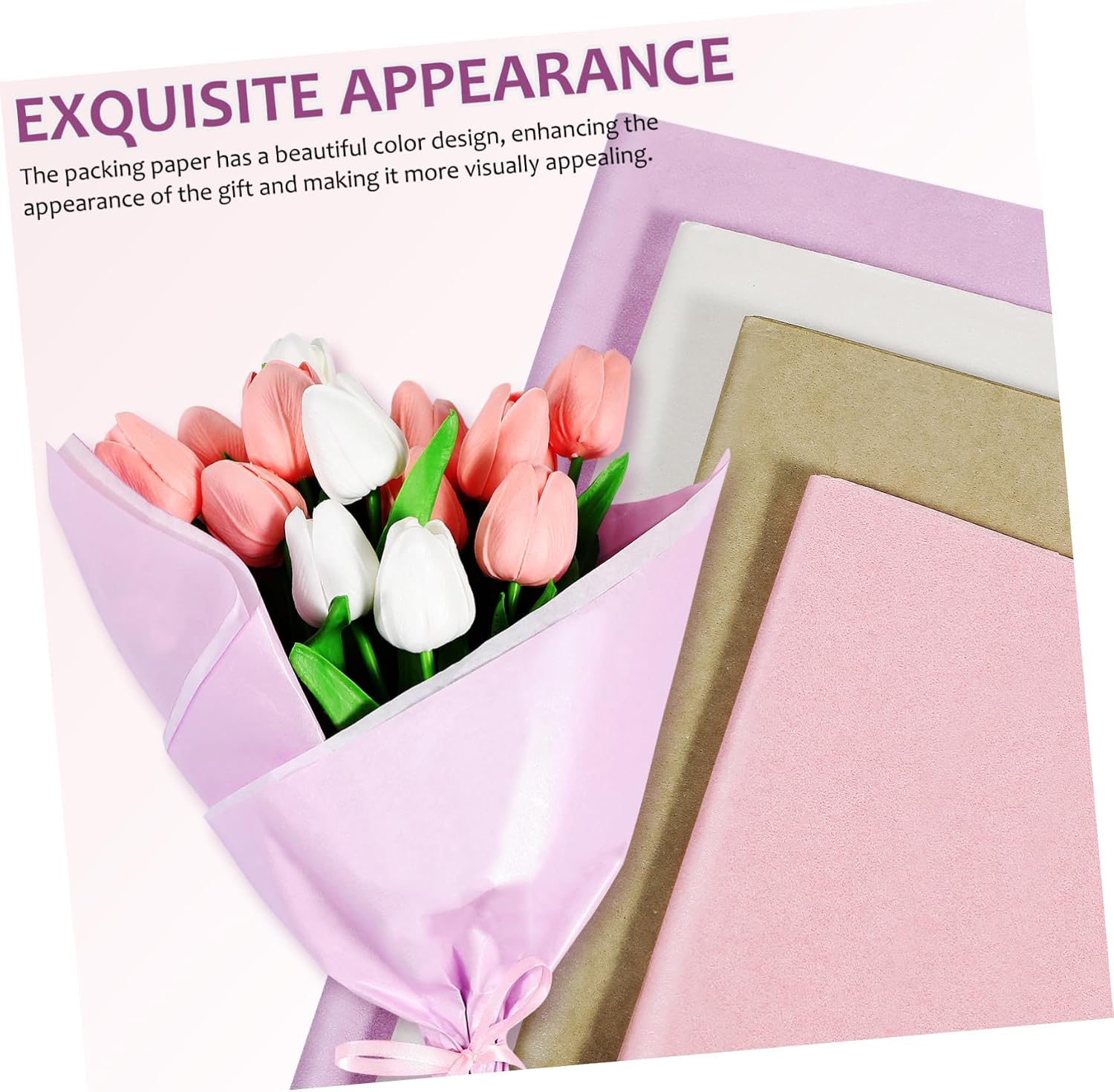 CIMAXIC 80sheets Tissue Paper for Packing Crafts and Flower Wrapping Pearl Blossom Pink Khaki Bellflower Purple Versatile Wrapping for Occasions