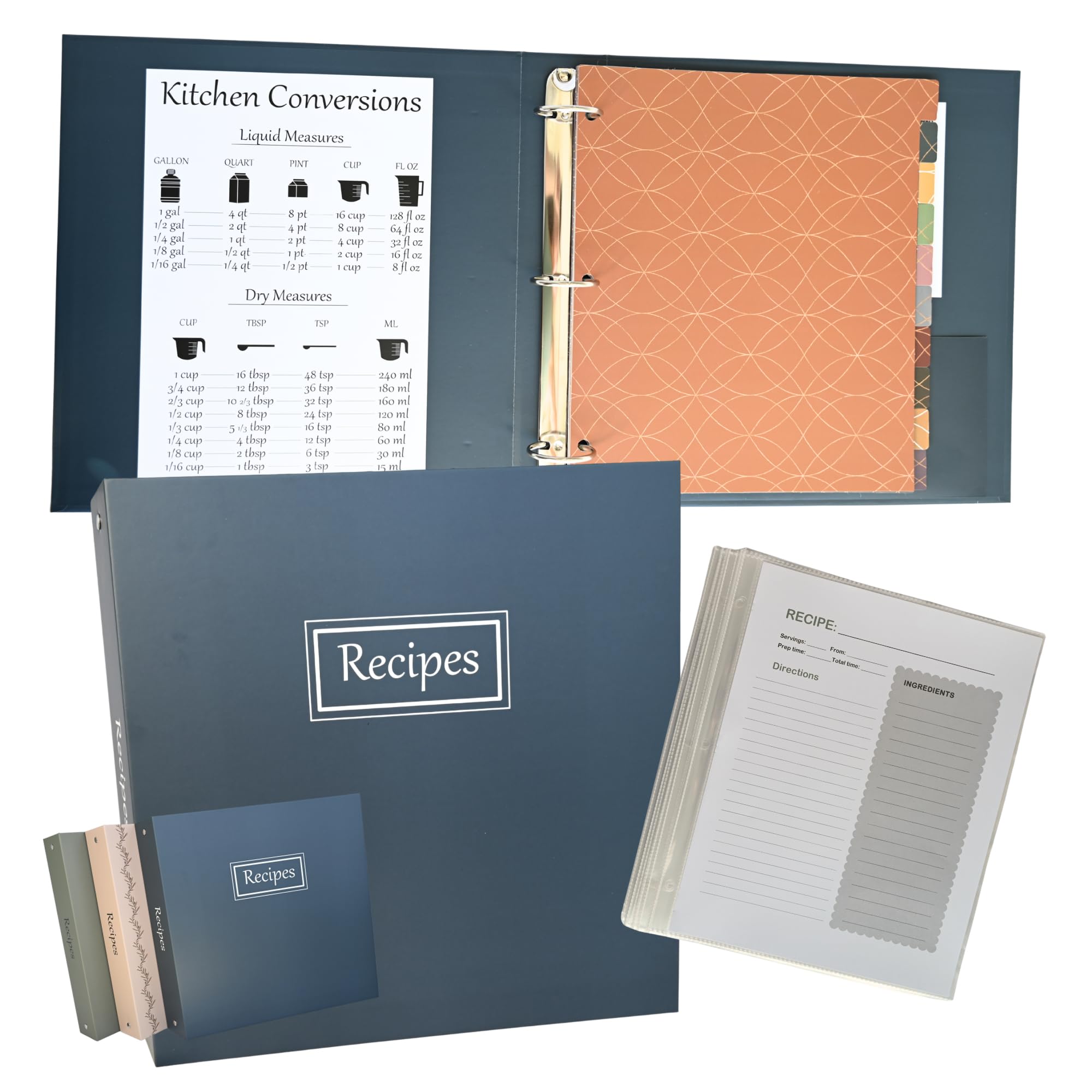 Raccoglitore per ricette con maniche in plastica, divisori personalizzati, etichette, raccoglitore per ricette vuoto, resistente all'acqua, 22 x 28 cm, organizer per libri di cucina a pagina intera a