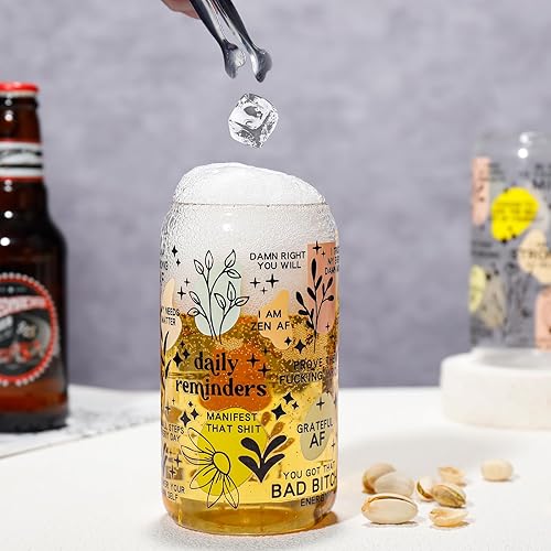 Miniatura 12 de DWTS DANWEITESI Vasos de vidrio con tapas y pajitas, 4 piezas, juego de vasos de 16 onzas para accesorios de barra de café, tazas de café helado