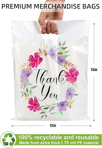 Miniatura 2 de POPGIFTU Paquete de 50 bolsas de plástico con diseño floral de agradecimiento de 12 x 15 pulgadas para pequeñas empresas, bolsas de compras de