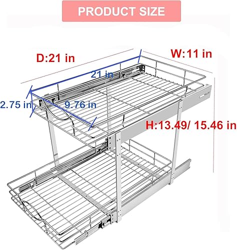 Miniatura 2 de Organizador de gabinete extraíble de 11 pulgadas de ancho x 21 pulgadas de profundidad, cajón individual deslizante de 2 niveles, estante de