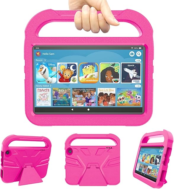 Amazon Fire 7 Tablet Case Kids, Fire 7 Tablet Case 2022 (12th Generation, 2022 Release) - TrendGate Lightweight Shockproof Kindle Fire 7 Case with Handle and Kickstand for Fire 7 Kids Tablet - Pink
