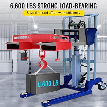 VEVOR Forklift Lifting Hook, 6600lbs Capacity Forklift Lifting Hoist, Red Forklift Mobile Crane with Swivel Hook and Two Large T-Screws, Hook Forklift Lifting Hoist, Fork Lifting Attachment