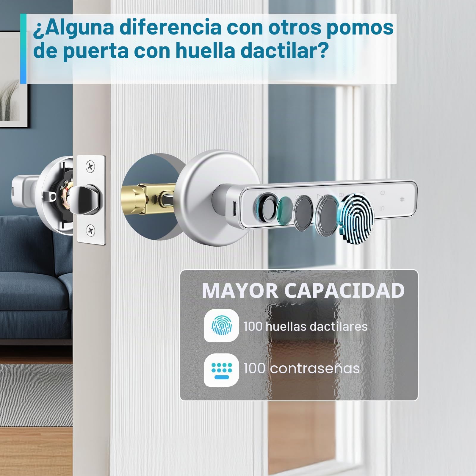 Cerradura de puerta inteligente eléctrica con huella dactilar, Smart Lock para puerta interior, cerradura electrónica con Bluetooth, contraseña, aplicación, tarjeta IC y llave de emergencia para la