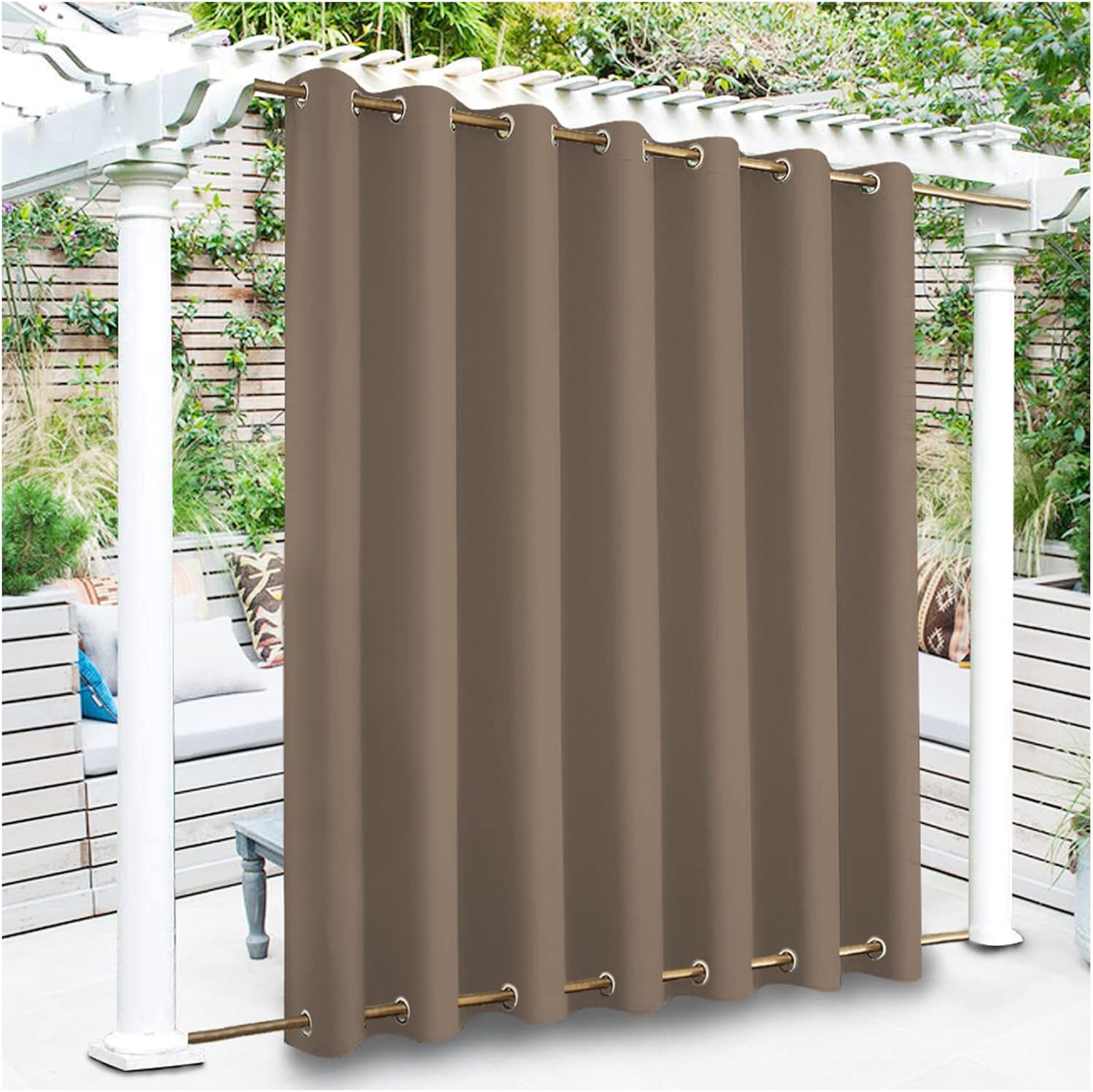 RevLie 1 Panels Waterproof Outdoor Curtains for Patio Ring Top Thermal Insulated Linen Drapes Front Porch Sun Shade Gazebos Blinds Pergola Draperies for Home Yard Decor Brown,60 * 72 inchs（W*H）