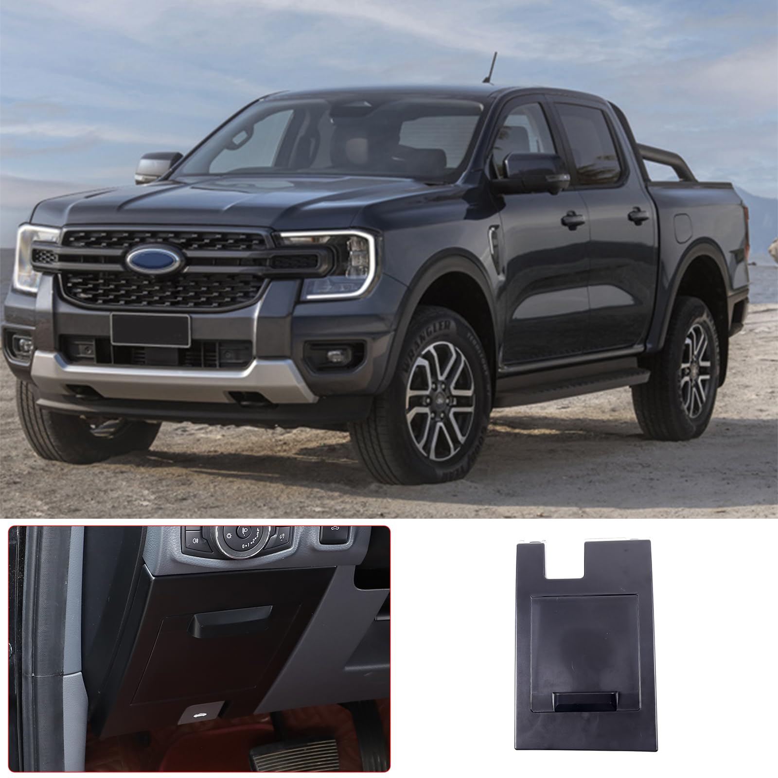 Auto Seitliche Aufbewahrungsbox Sicherungskasten kompatibel mit Ford Ranger 2015–2021, Sicherungskasten am Fahrersitz für Ford Ranger Innenraum Zubehör (Schwarz)