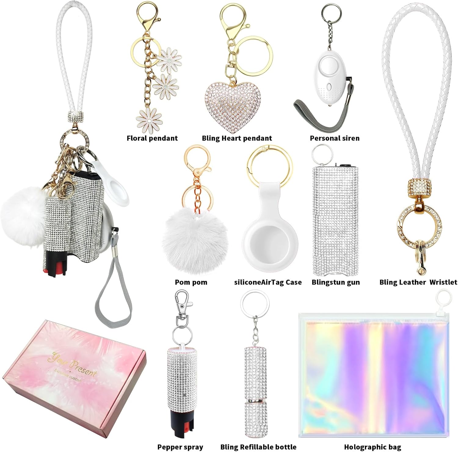 Wristlet Keychain Set for Women with AirTag Holder Case Pompom Adorable Keychain Accessories