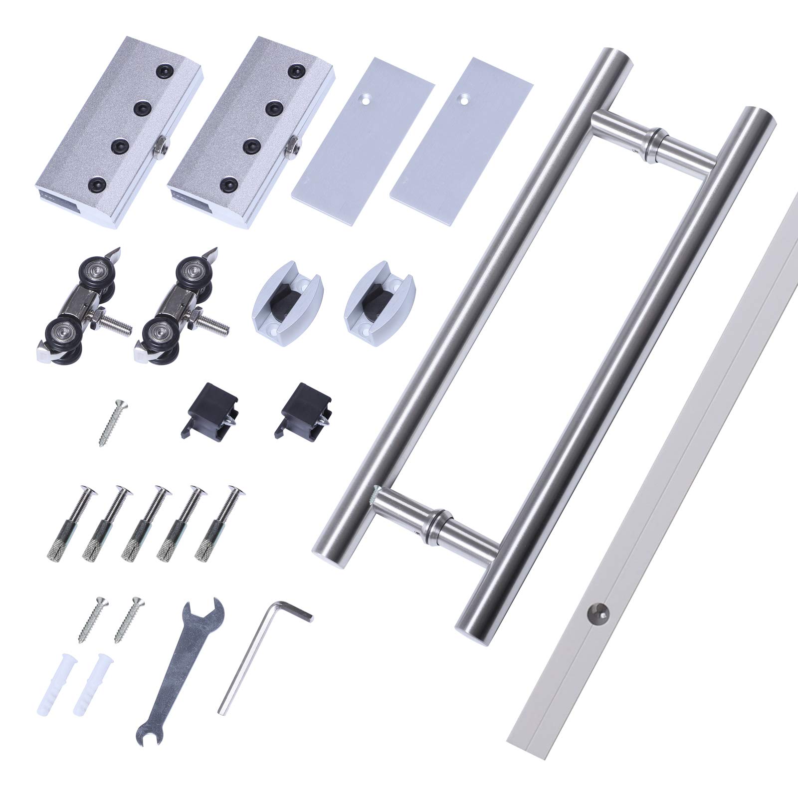 HOMCOM Porta Scorrevole Interna in Vetro Smerigliato e Satinato con Binario B2 e Maniglia per Bagno Cucina Studio Vetro 205x 90x 0,8cm