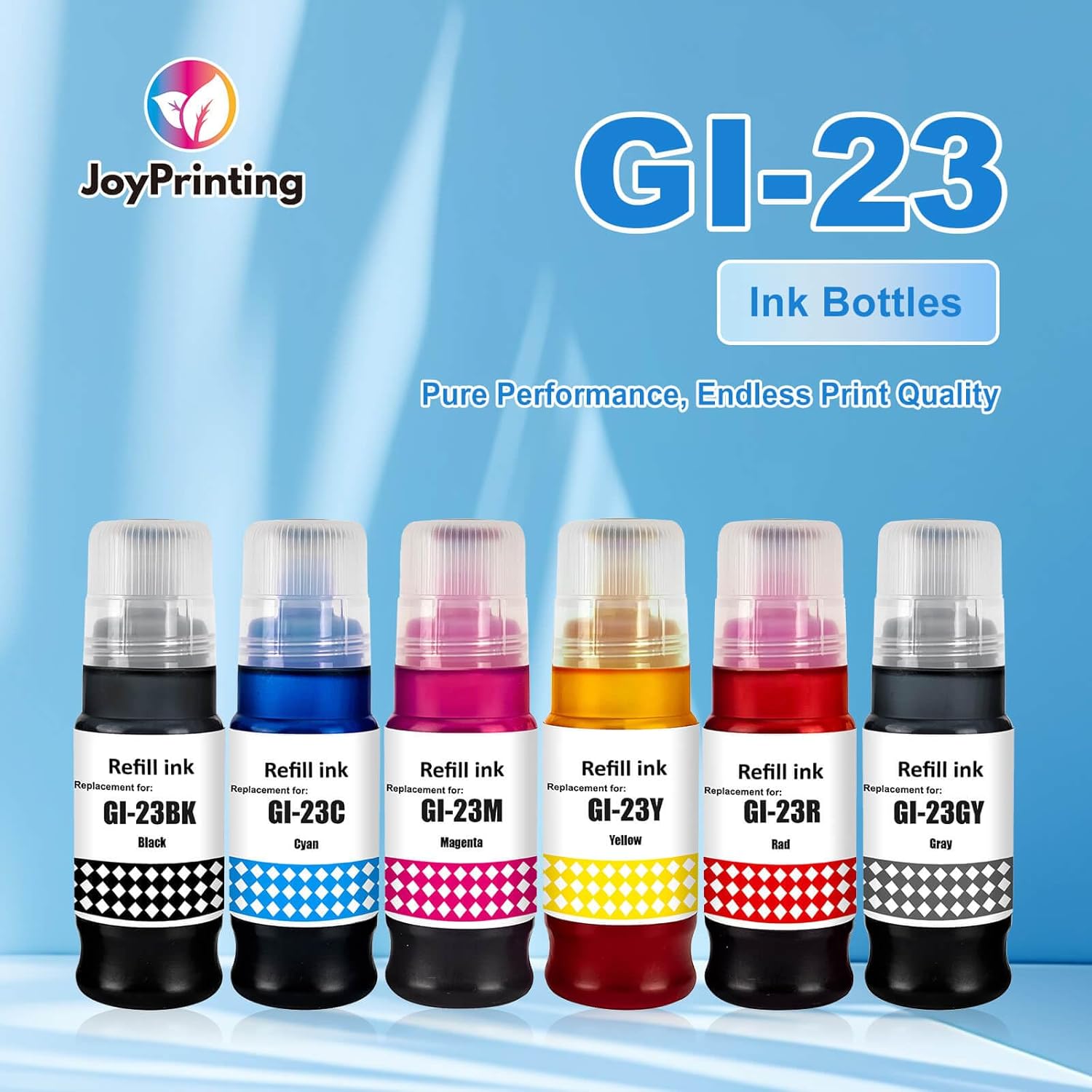 GI23 GI-23 Ink Bottles Replacement for GI23 Ink Bottles Work for G620 G520 Printers (Black, Cyan, Magenta, Yellow, Red, Gray, 6 Pack)