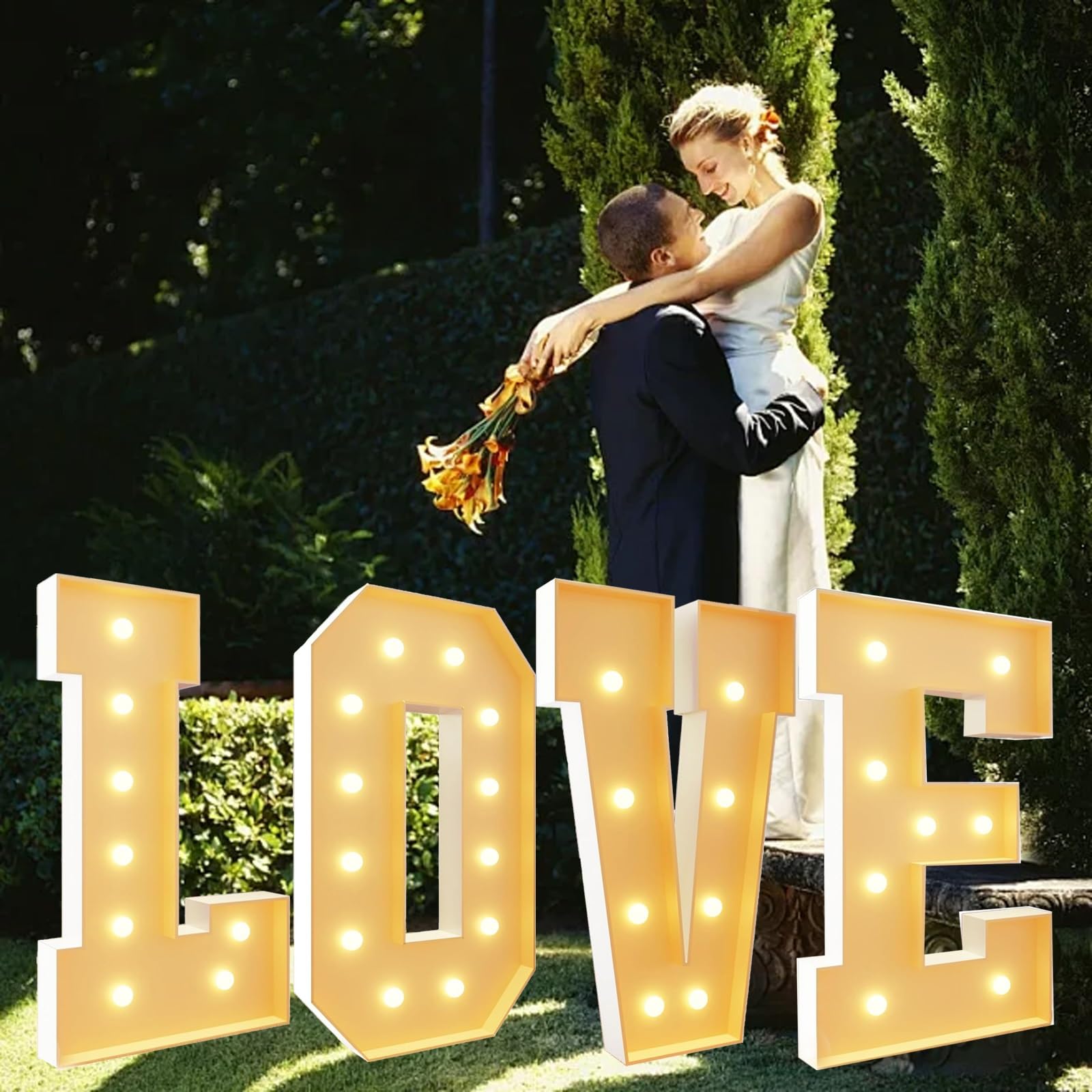 Lettres géantes Lumineuses Love LED Grandes Lettres Panneau 4 Pieds de Haut Lettres en mosaïque Love for Anniversaire de Mariage Anniversaire Saint Valentin Décoration de fête(2.3FT)