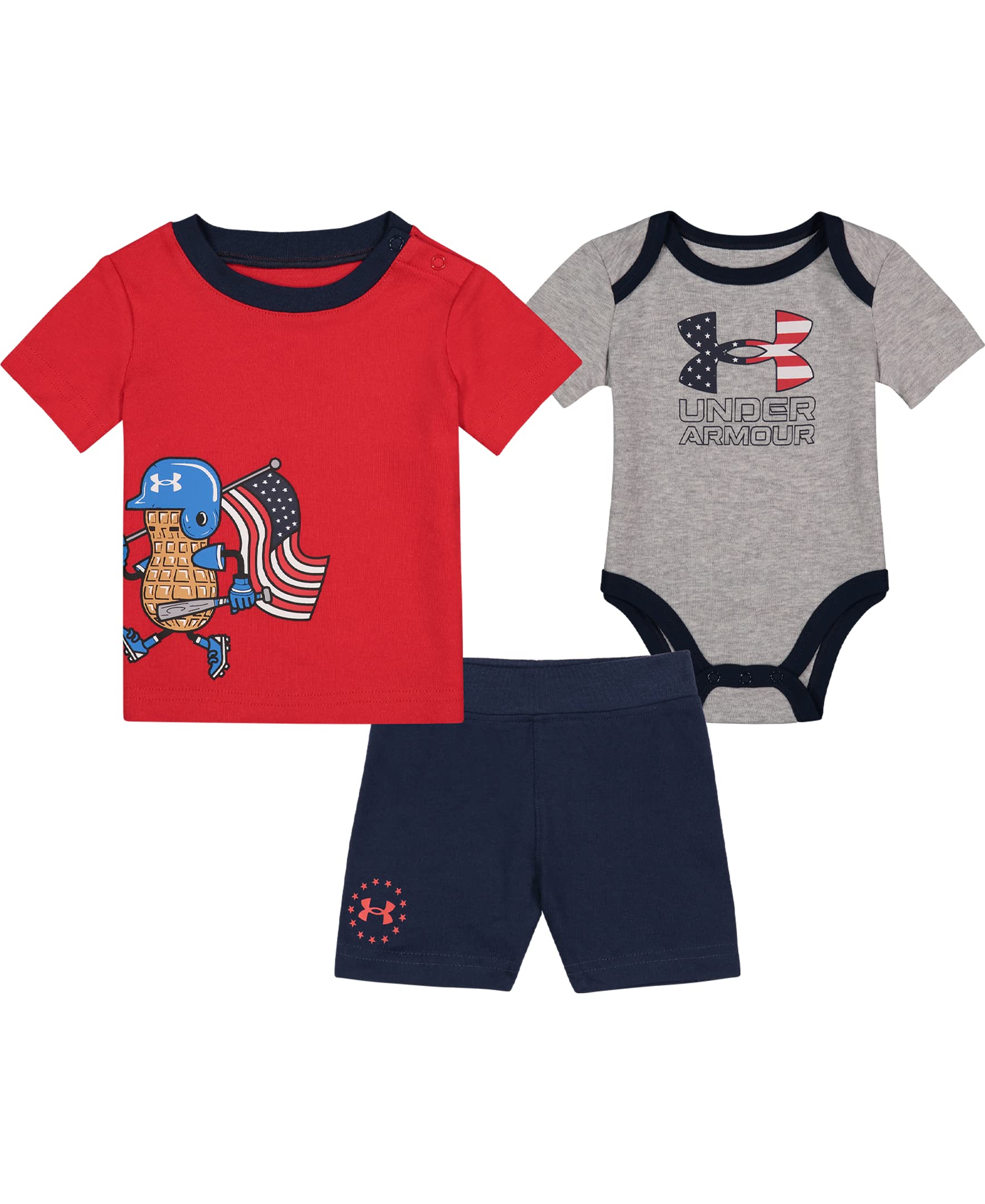 Under Armour baby-boys 3-piece Set Bodysuit Graphic T-shirt and Shorts Crew Neckline