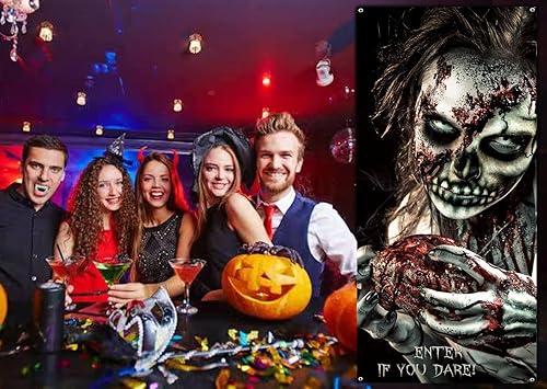 Miniatura 6 de Terrible pancarta para puerta de fiesta de Halloween, suministros de decoración de fiesta de terror aterrador para puerta delantera, pared, ventana