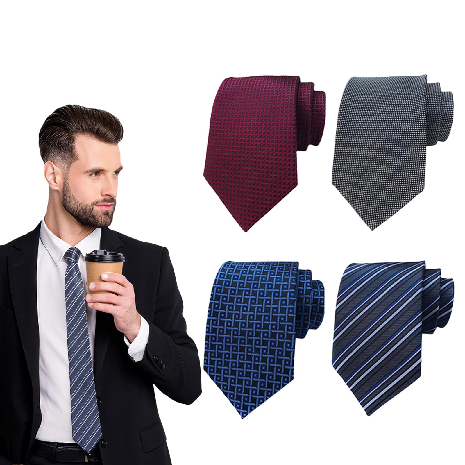 4 PCS Men's Necktie Classic Silk Tie Woven Jacquard Neck Ties