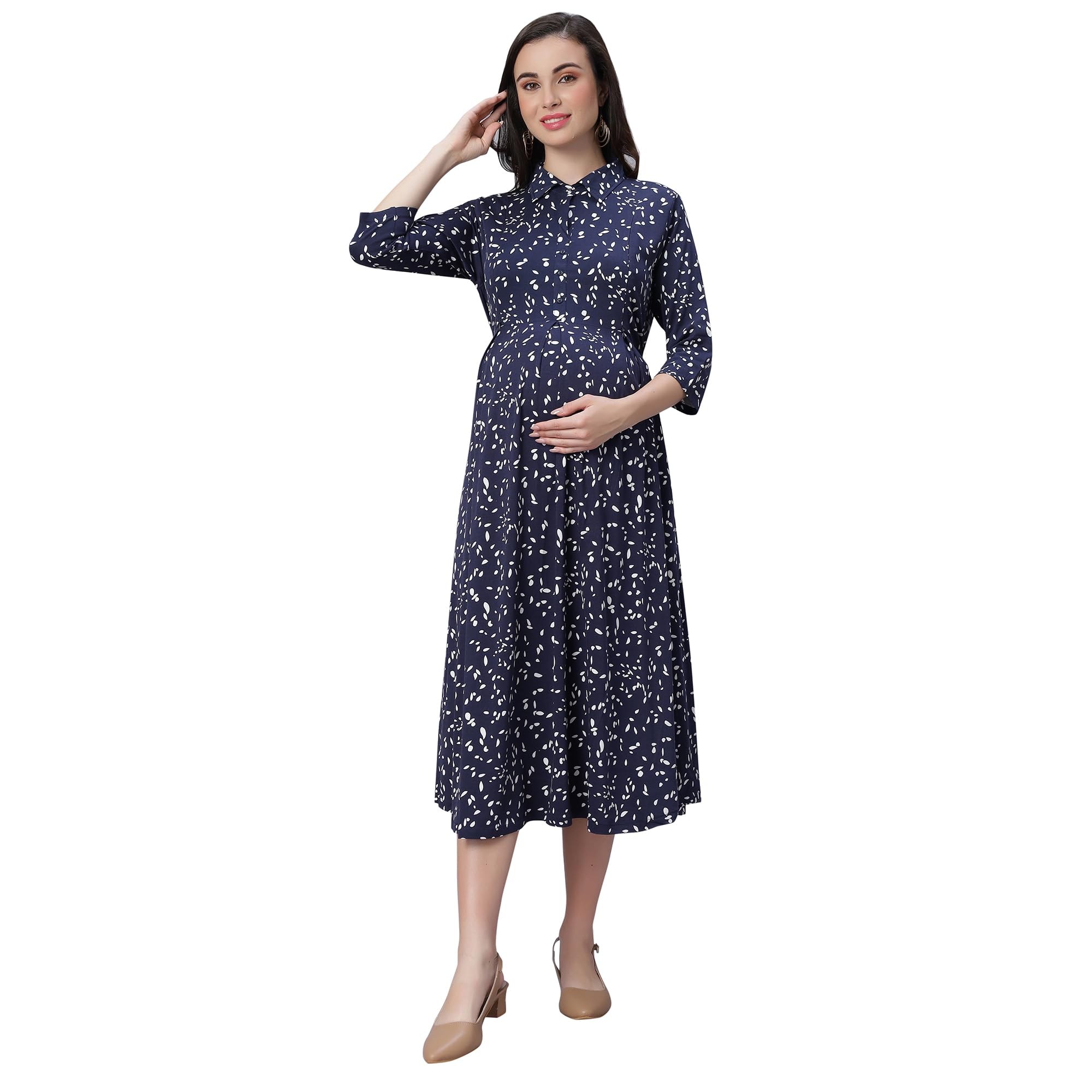 Short Length Printed Maternity | Feeding | Nursing Dress | Pre and Post Pregnancy-image-11