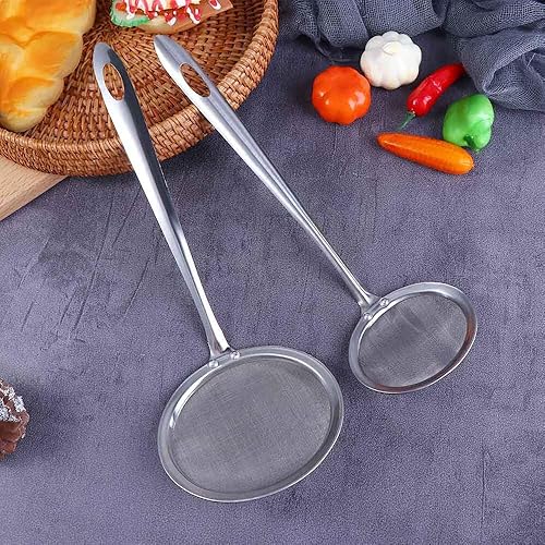 Miniatura 9 de Vctitil 2 coladores de alimentos de malla fina de 2.9 pulgadas, cucharas de espumadera de acero inoxidable, colador de grasa con mango largo para