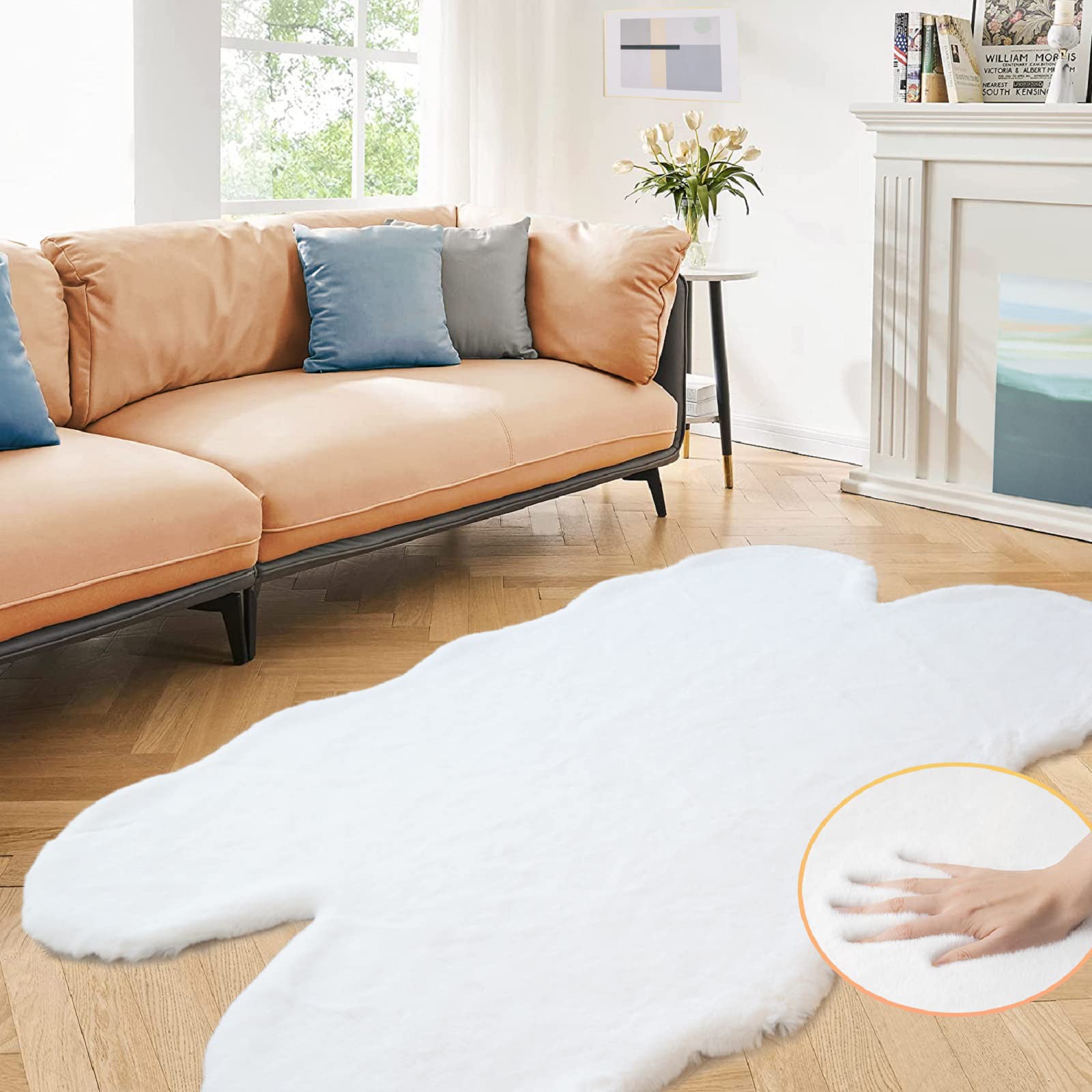 ORINOVA White Faux Rabbit Shaggy Fur Rug 120x180cm Area Rugs for Living Room Washable Rugs Teen Room Bedroom Home Decor — image 1
