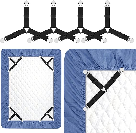 Bed Sheet Holder Straps, Rareccy Adjustable Bed Sheet Fastener and Triangle Elastic