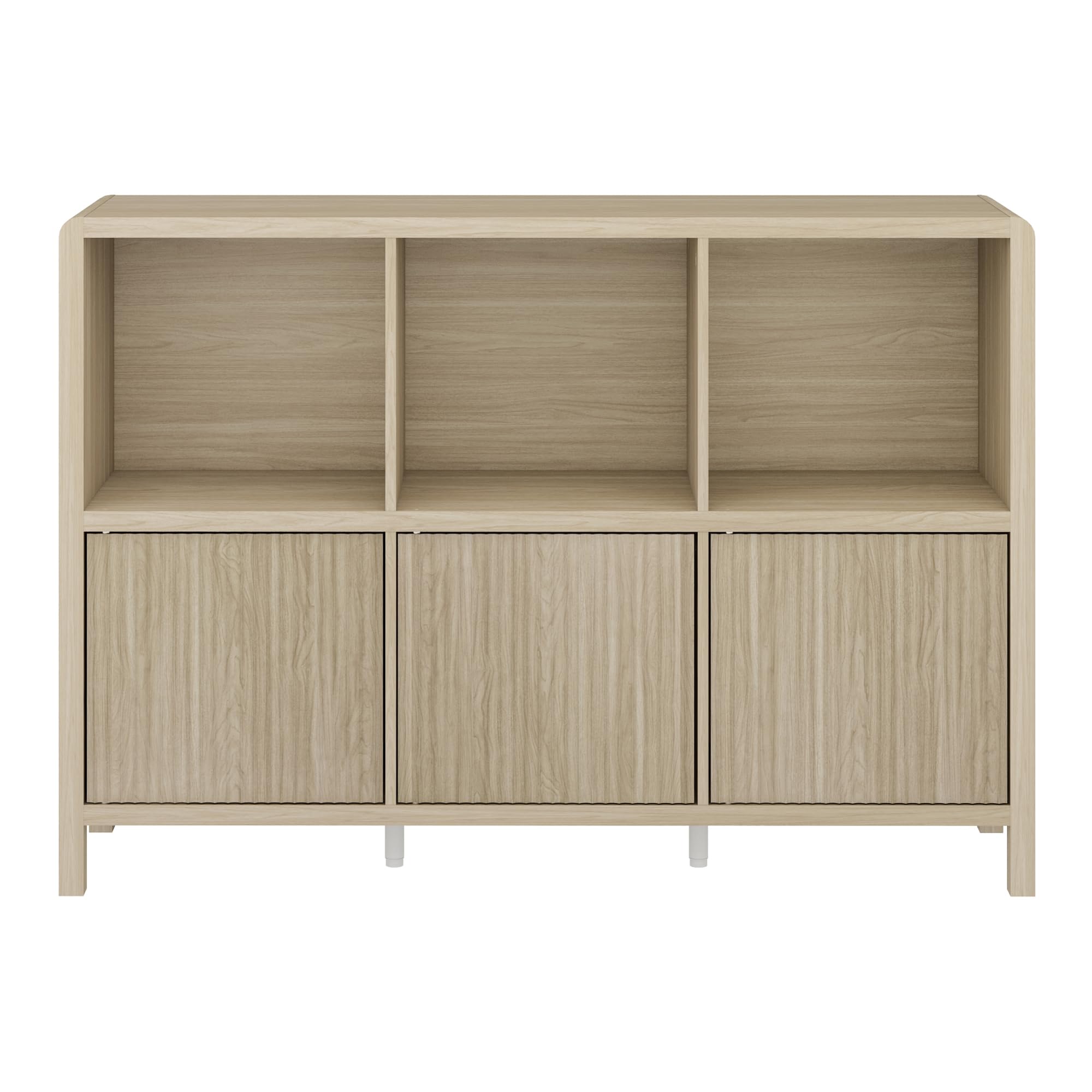 [en.casa] Sideboard Lukkodso Wohnzimmerschrank mit 3 Türen Push-to-Open Kommode mit 6 Fächern 77 x 110 x 30 cm Eicheoptik