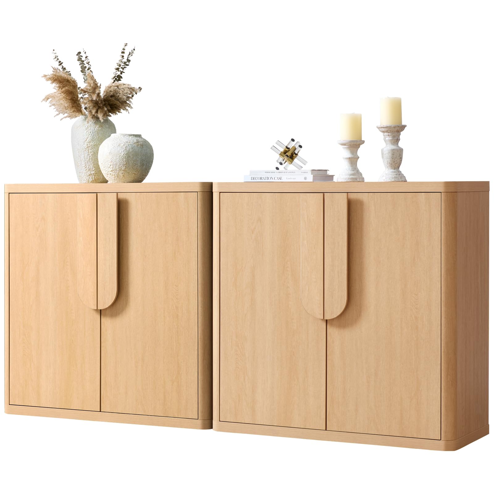 NOWABAY 69'' Sideboard Buffet Cabinet W/Storage, Modern Accent Cabinets W/Curved Handles & Adjustable Shelves, 4 Doors Coffee Bar Buffet Table