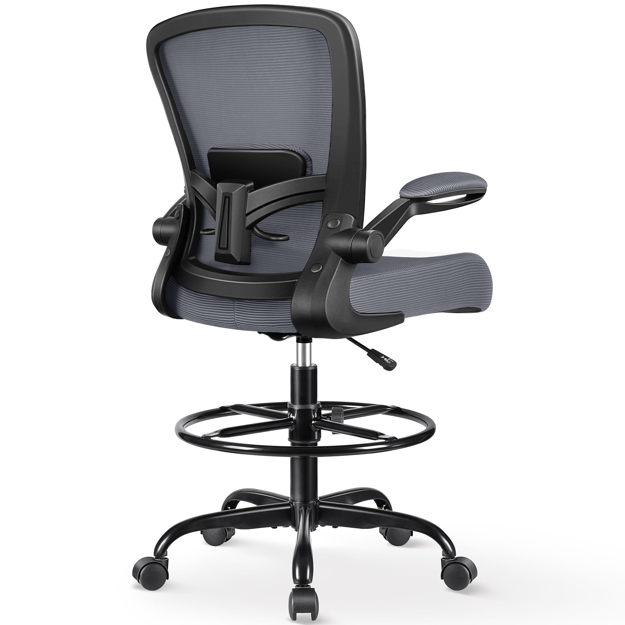 FelixKing Drafting Chair Ergonomic Tall Office Chair, Breathable Mesh Chair with Adjustable Footrest Ring Lumbar Support Flip-up Armrests, High Back Executive Comfy Task Computer Chair for Home Office