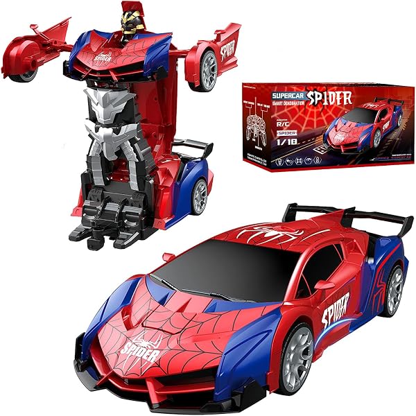 Voiture Télécommandée Spider Jouet Enfant 3 4 5 6 7 8 9+ Ans,2 en 1 Transformable Radiocommande RC Robots,Transformable RC Spider Car Radiocommande,Voiture RC 2,4 GHz & Robot Rotation 360° Jouet (D) - 1