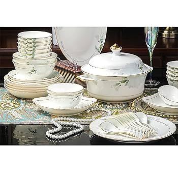 Amazon.co.jp: ボーンチャイナディナーセット、磁器ホワイト食器