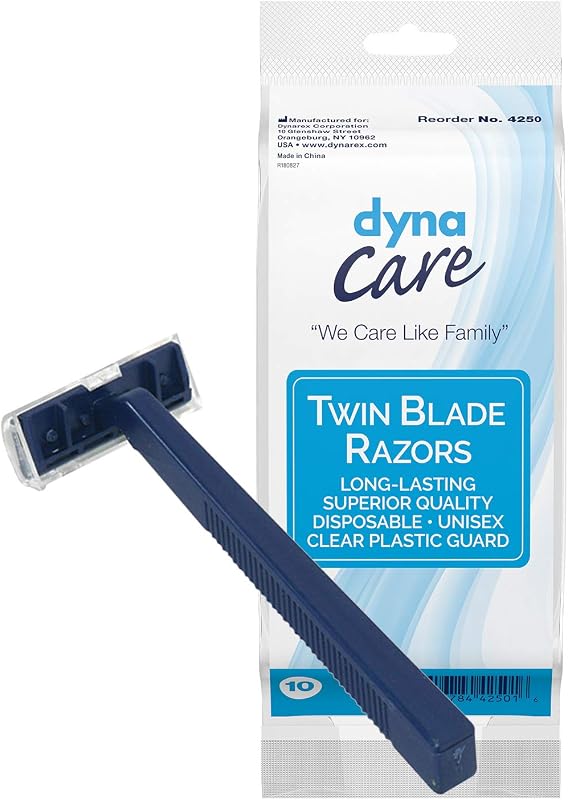 Dynarex DynaCare Twin Blade Razors, Disposable Unisex Razor with Two Blades Provides Smooth, Close Shave, for Prior to Procedures or Tattoos, Blue, 6 Boxes - 50 Razors per Box