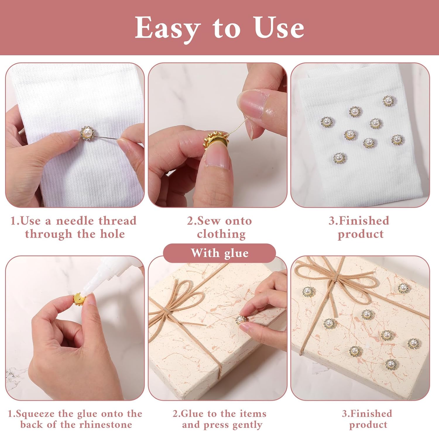 200pcs Sew on Rhinestones for Crafts Sunflower Sew on Pearls Rhinestones Crystal Glass Gems 12mm Crystals Glass Jewels Gems with Metal Base Sewing Flower Claw Flatback Metal Claw Jewels - Image 6