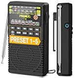 PRUNUS J-165 Portable Radio AM FM, Preset 1-5 Station Buttons, Battery Operated Radio with Tuning Light, Back Clip, Excellent Reception, AM FM Radios Portable, Transistor Radios