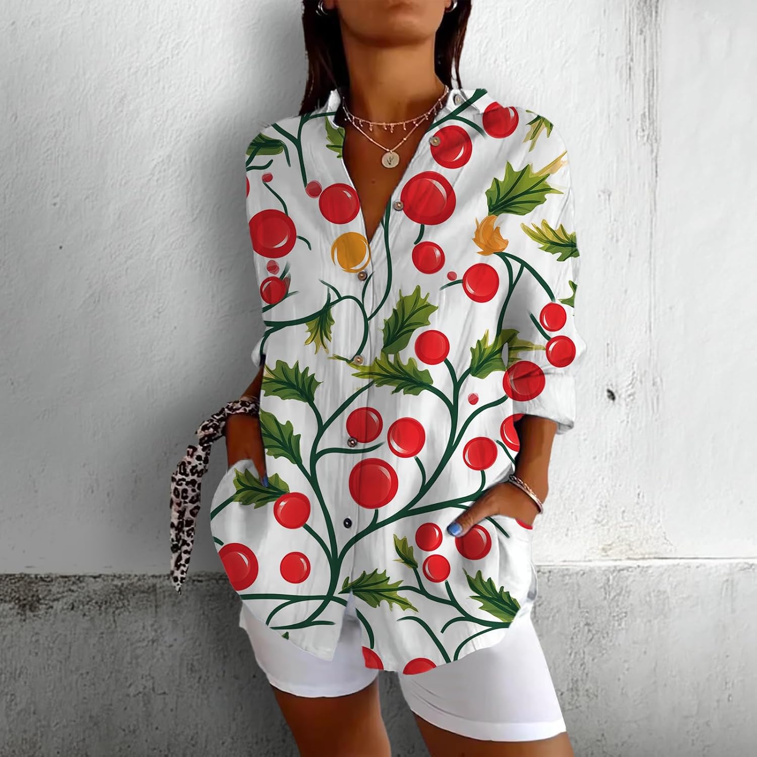 Casual Tops for Women Blouses Button Down Plus Size Hawaiian Outfits Boho Long Sleeve V Neck Trendy Floral Work Shirts - Image 2