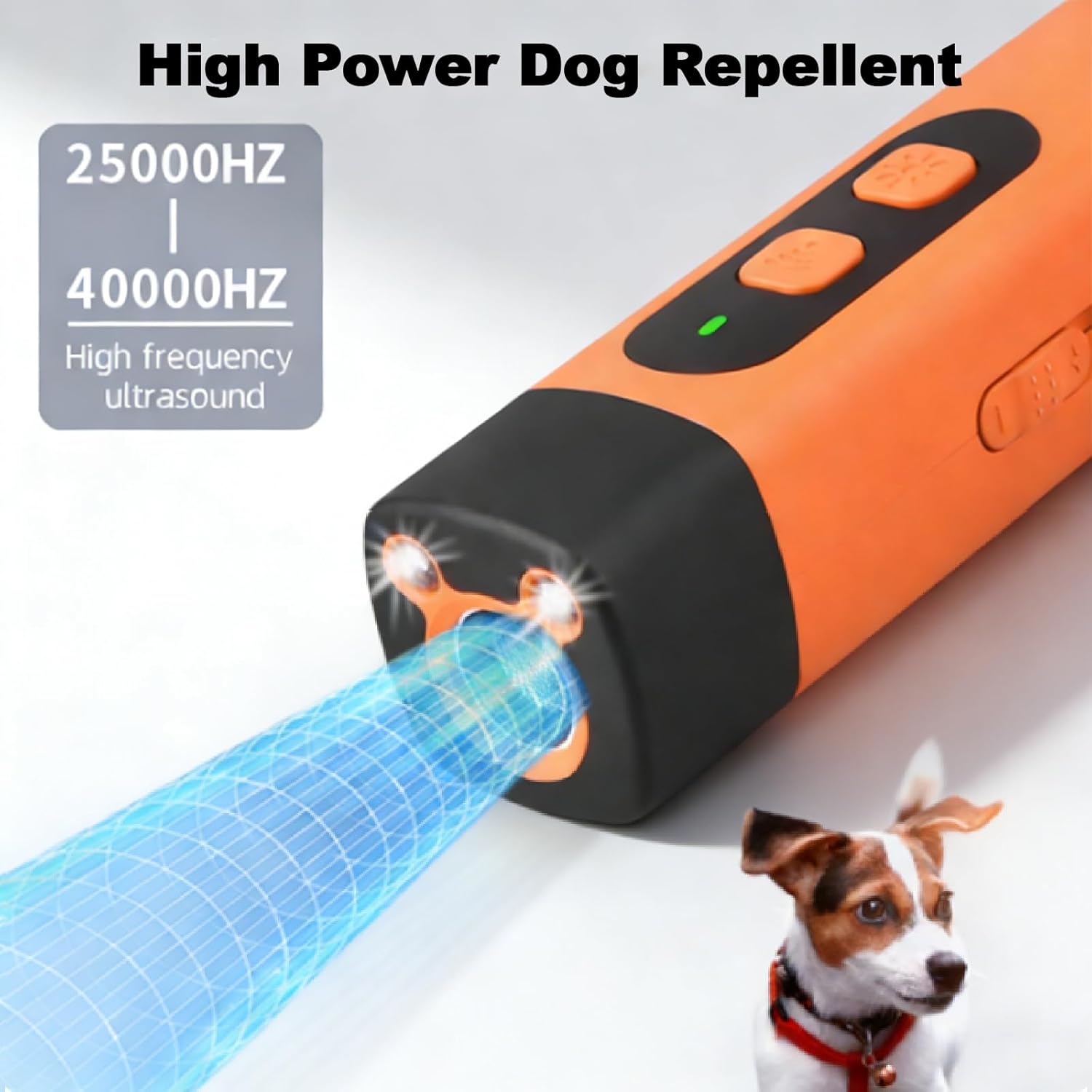 Dog Bark Deterrent Device with LED Flashlight, Ultrasonic Anti Barking Device for Dogs, Indoor Outdoor Use Rechargeable, Suitable for Training to Improve Bad Behavior (Orange + Black)