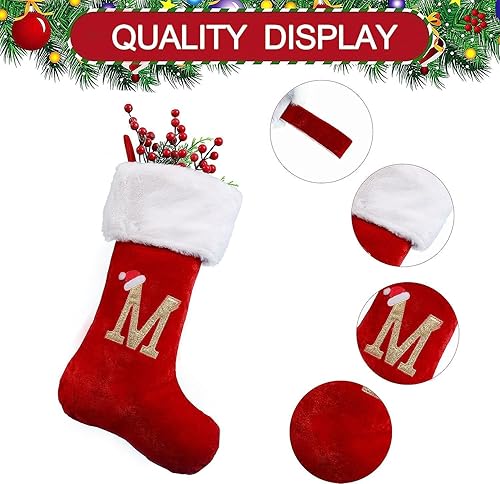 Medias de Navidad con monograma de 20 pulgadas con letras, medias de Navidad bordadas con inicial, medias de Navidad personalizadas, medias de