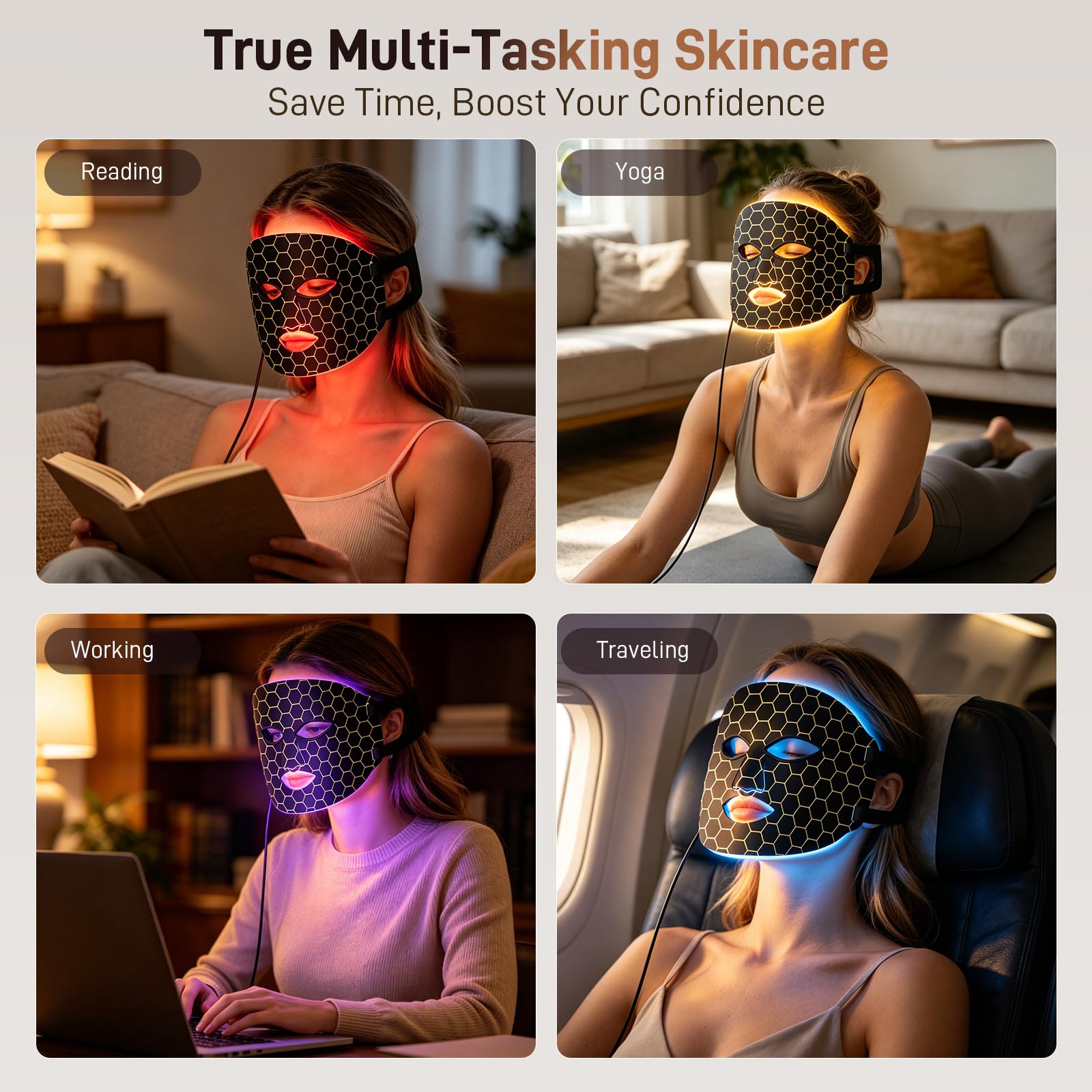 LED Gesichtsmaske 7 Farben Lichttherapie Rotlicht Maske Anti-Aging | Für Gesicht & Hautpflege, Photon Lichttherapie, flexibles Silikon Design mit Type-C Akku und 7 Lichtfarben