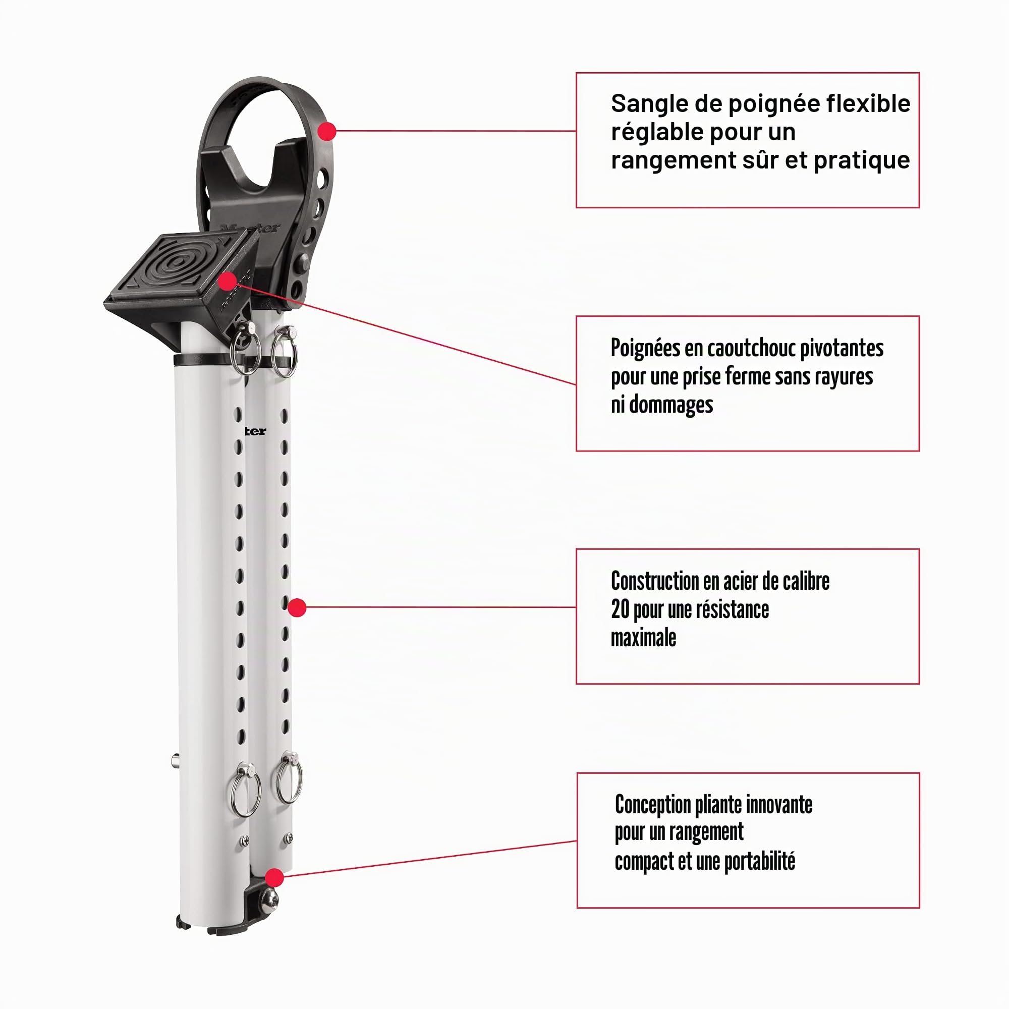 Master Lock Butée de porte compacte avec barre de sécurité pliable, réglable pour portes battantes et coulissantes, blanc