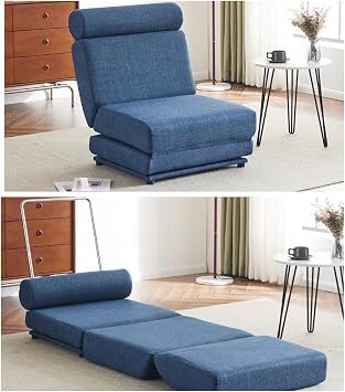 anwickjeff Folding Sofa Bed Couch, Single Size, Foldable Futon Chair Bed, Folding Sleeper Sofa Chair Bed Floor Mattress for Guest Room, Living Room,Apartment/Upstairs Loft Blue