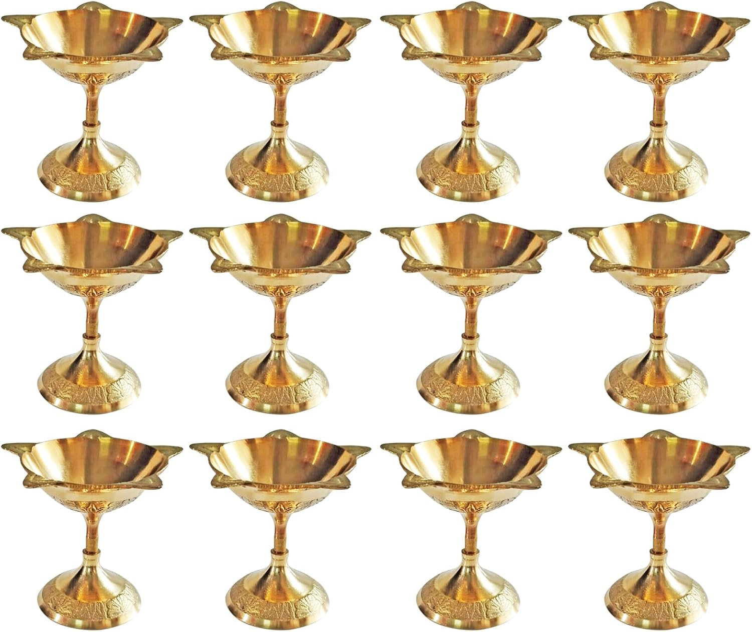 Brass Diya Set of 2 Pcs Traditional Handmade Oil Lamp Puja Aarti Chirag Diya Diwali Décor