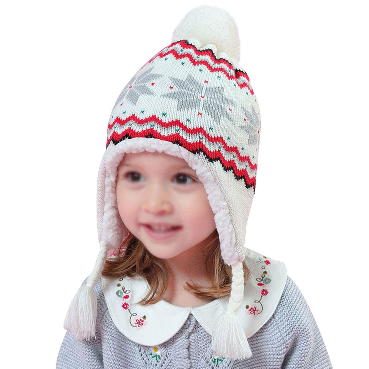 Rebecca Kids Girl Winter Knit Hat Soft Earflap Snowflake Beanie Cap