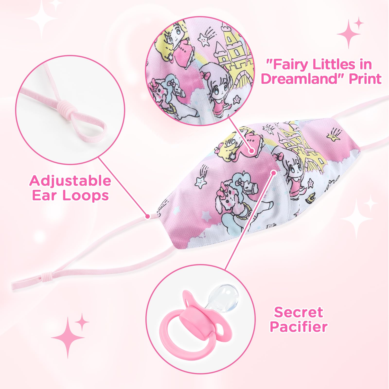 LittleForBig Diskretes Feenklein im Traumland Gen II Verstellbare Stoffmaske mit Abnehmbarem Schnuller-Knebel - „Secret Soother“ Gesichtsmaske mit Verstellbarem Gurt