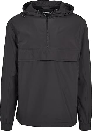 URBAN CLASSICS Men's Windbreaker Jacket, Pullover Rain Jacket with Hoodie, Longsleeve Hooded Men's Raincoat, Lightweight & Water Repellent Available, Sizes: XS-5XL