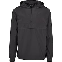 URBAN CLASSICS Men's Windbreaker Jacket, Pullover Rain Jacket with Hoodie, Longsleeve Hooded Men's Raincoat, Lightweight & Water Repellent Available, Sizes XS-5XL