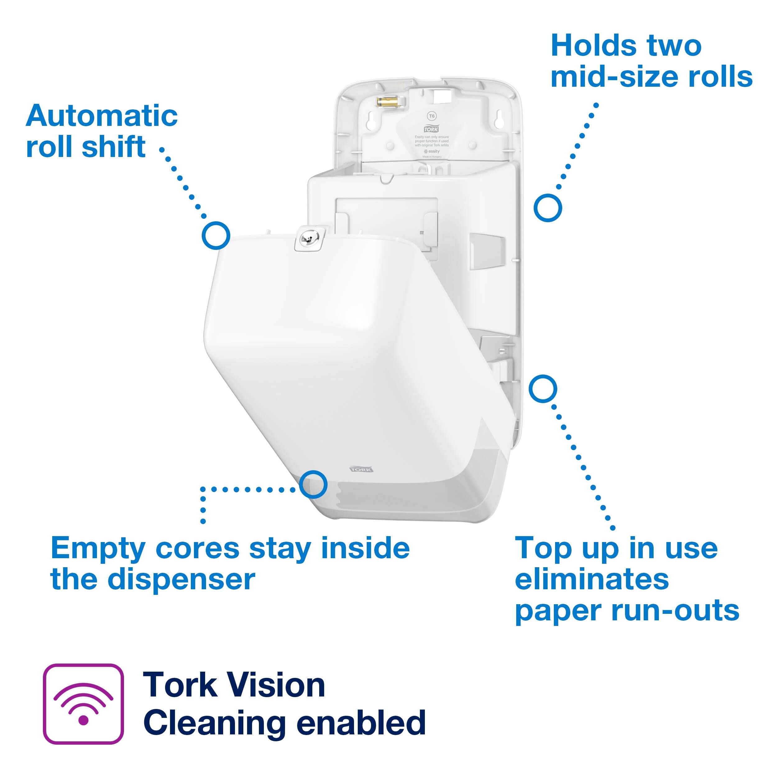 Tork Distributeur murale Double pour Papier Toilette Rouleau Mid-size blanc T6, grande capacité, gamme Elevation, 557500