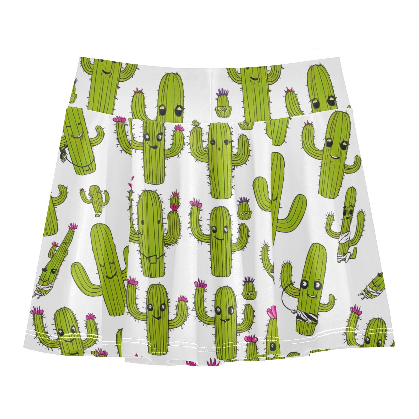 Cute Funny Cactus Green White Girls Athletic Skirt Flowy Golf Tennis Skort Kids Cheer Skorts with Shorts Size 5-6